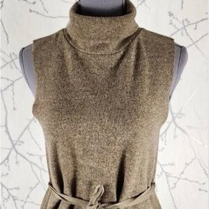 Zara Tan Speckle Knit Cotton Blend Tie Waist Turtleneck Sweater